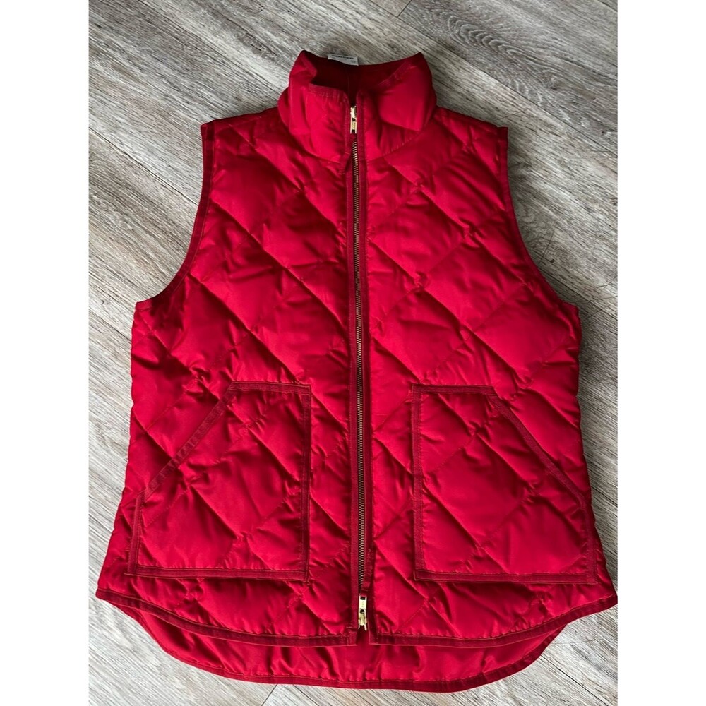 J Crew Quilted Red Women's Puffer Vest Zip Front Down Waterfowl Feather